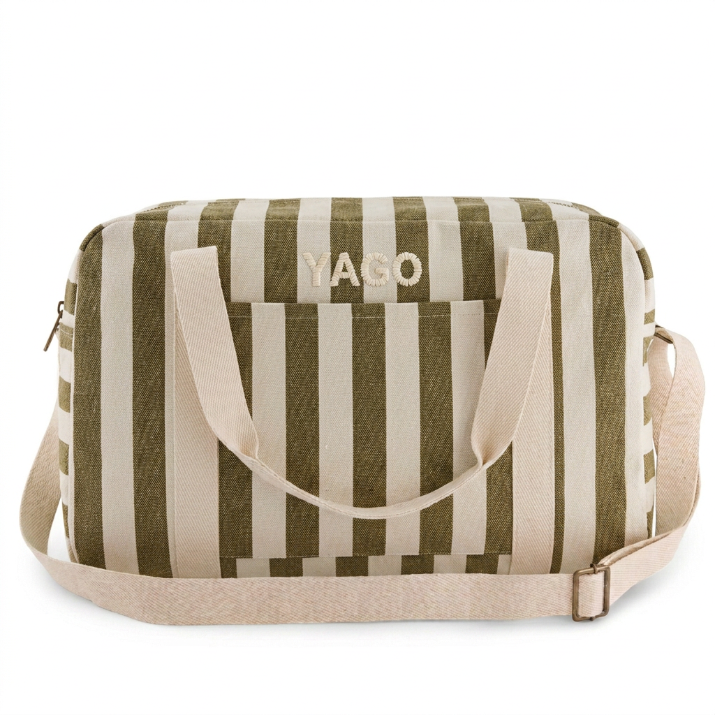 Bolsa de Paseo Rayas Oliva y Beige Personalizable